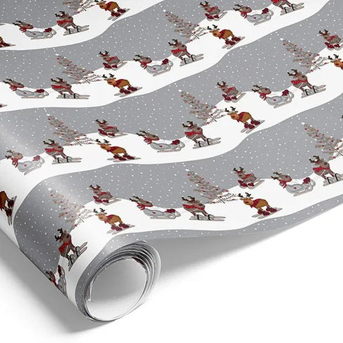 Presentpapper, Dressed up Reinder, Grå/vit, 5 m