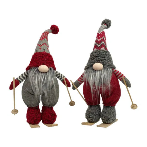 Tomte på skidor, 40 cm, 2 varianter, Röd/Grå