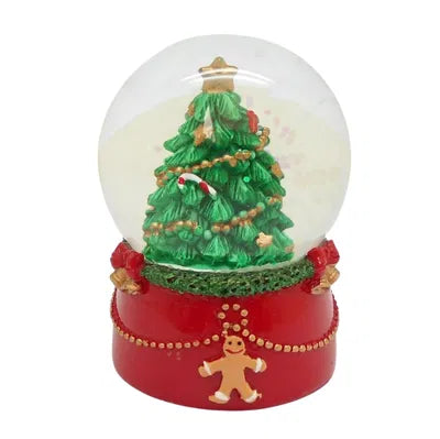 Snöglob med julgran H6cm, Polyester, Röd