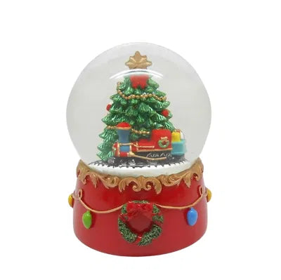 Snöglob med julgran H8cm, Polyester, Röd