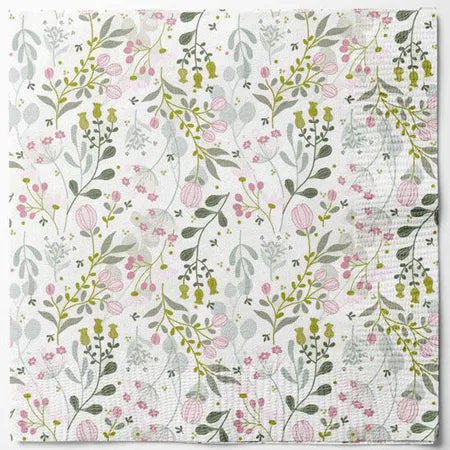 Servetter, 3-lags, Vit/Grön, Hello Spring