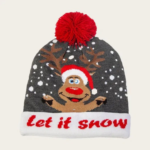 Mössa, med ren och lampa, H28xB23cm, Svart/vit