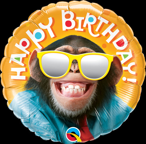 18" ROUND QX FOIL PRINT 001CT BDAY SMILIN' CHIMP