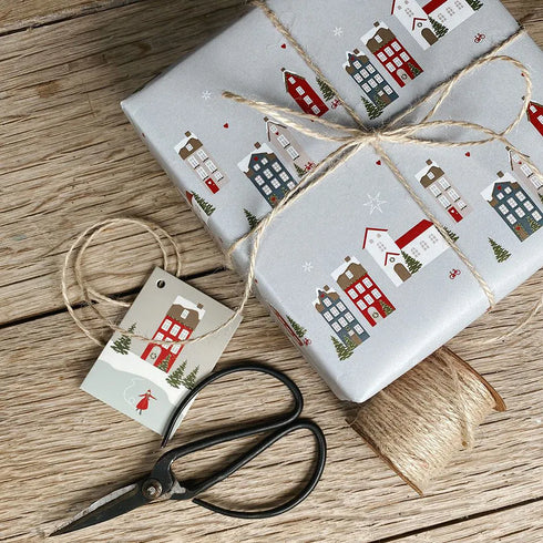 Presentpapper - "Winter City" - 5 m - grön