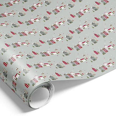 Presentpapper - "Winter City" - 5 m - grön