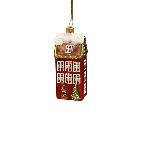 Julkula i glas rött hus