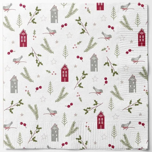 Servetter, 3-lags, Vit, Mistlar & Hus