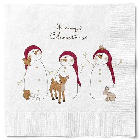 Servetter, 3-lags, Vit, Merry Christmas, Snögubbar