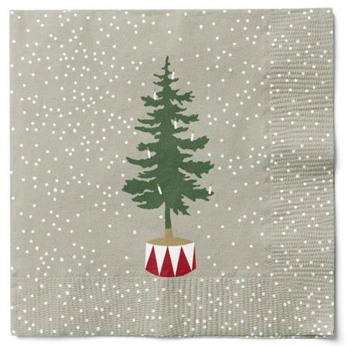 Servetter, 3-lags, Grå/Grön, Julgran