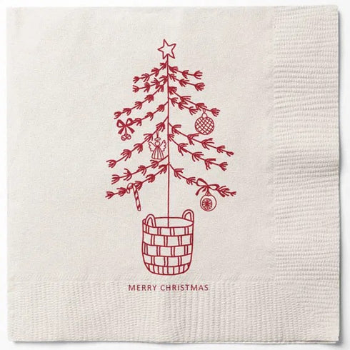 Servetter, 3-lags, Beige, Rött Julträd, Christmas Joy