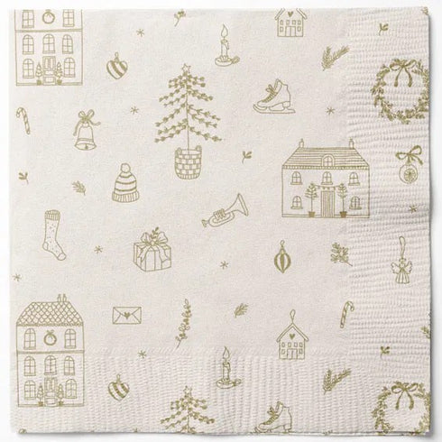 Servetter, 3-lags, Beige, Julsymboler, Christmas Joy