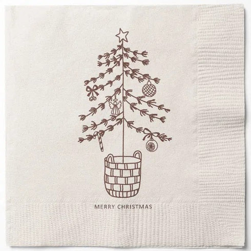 Servetter, 3-lags, Beige, Julträd, Christmas Joy