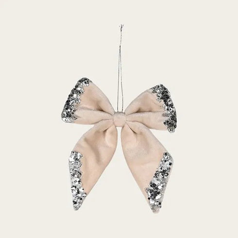 Rosett i sammet, B 15cm, Polyester, Beige