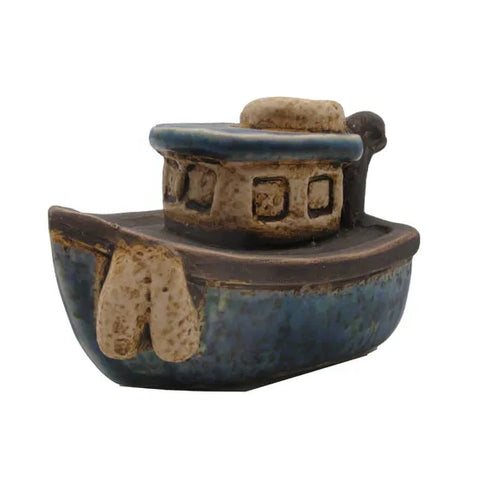 Båt för dekoration - Stengods, 6cm, Blå