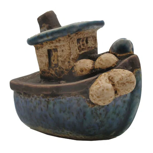 Båt för dekoration - Stengods, 7cm, Blå