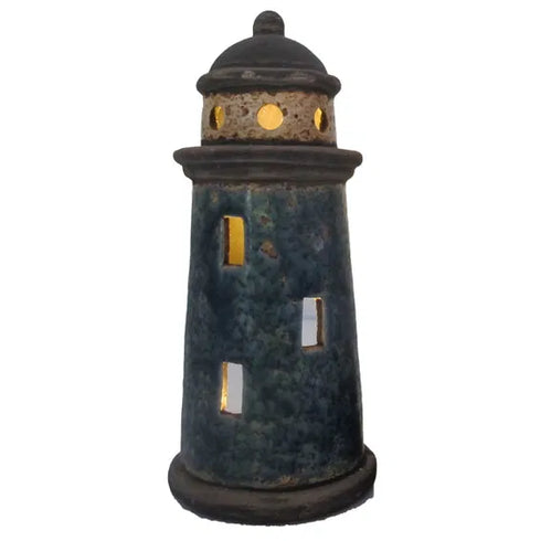Fyrtorn för dekoration, H20cm, Stengods, Blå