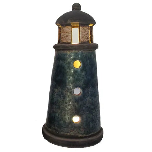 Fyrtorn för dekoration, H19cm, Stengods, Blå
