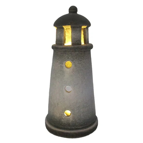 Fyrtorn för dekoration, H19cm, Stengods, Grå/blå