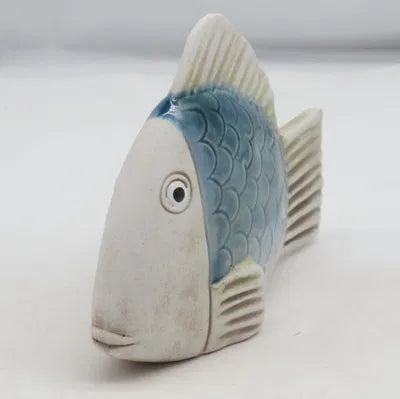 Fisk, H 12,4 cm, Stengods, Blå