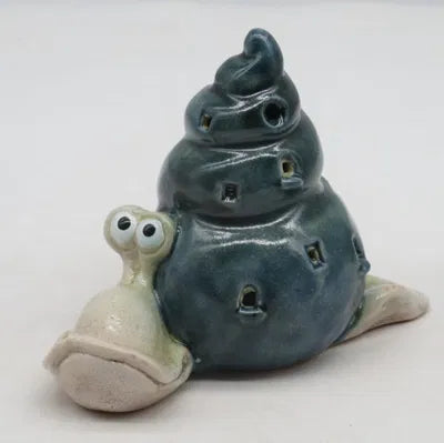 Snail with light, H 9.4 cm, Stoneware, Blue