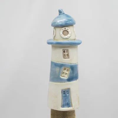 Lighthouse for decoration, H 19.2 cm, Stoneware, Blue