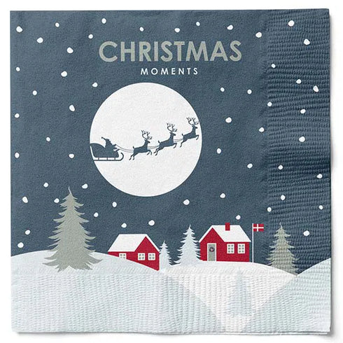Servetter, 3-lags, Blå/Grå, Christmas Moments