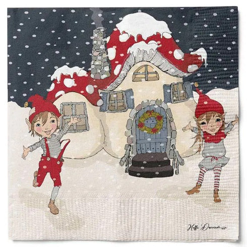 Servetter, 3-lags, Vit/Blå, Julfamilj