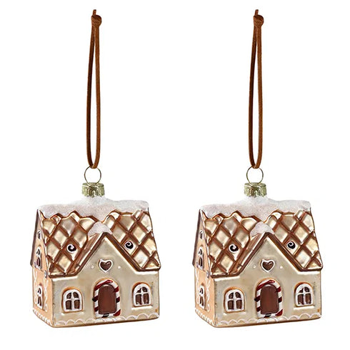 Figurkulor i glas, pepparkakshus, H6,5xW6,2, 2/set, Brun