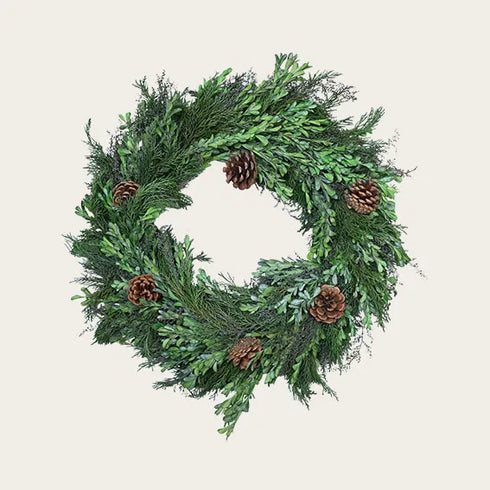 Adventskrans med kottar, Dia. 50cm, Grön