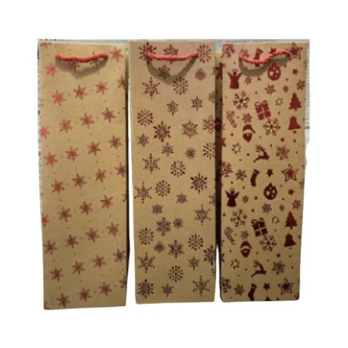 Presentpåse till vinflaska,Craft/natur-papper, 4 ass