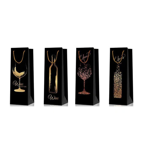 Gift bag for wine bottles - black/gold design