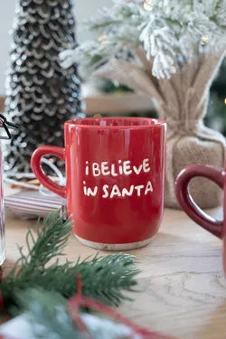 Textmugg, I Believe in Santa, H 9,5 cm, Röd