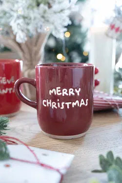 Textmugg, Merry Christmas, H 9,5 cm, Grön