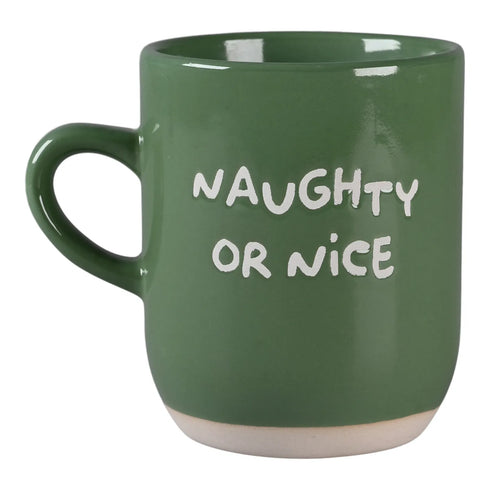 Textmugg, Naughty or nice, H 9,5 cm, Grön