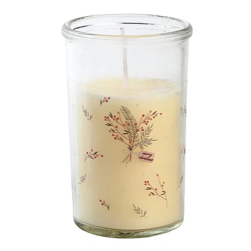 Stearinljus i glas, H 10cm, Serie: "Holly", Paraffin, Cremefärgad