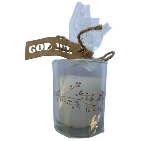 Stearinljus i glas, H 6,2cm, Vit, Serie: "Holly"