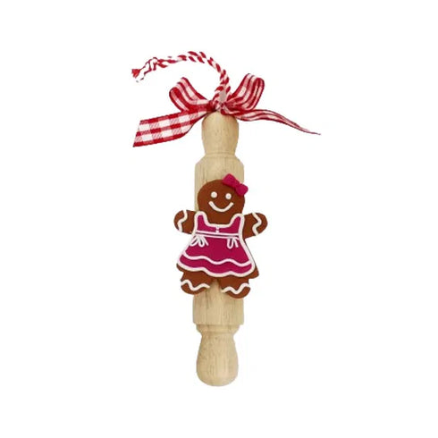 Pepparkaksgumma och kavel för upphängning, H 13,5cm, Brun