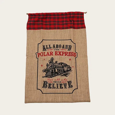 Julklappssäck, Jutesäck med tryck H75cm, Beige