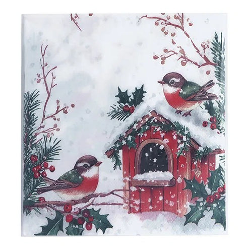 Servetter, 3-lags, Vit, Julfåglar