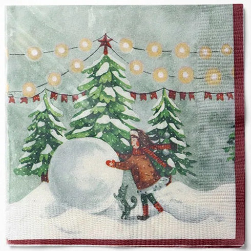 Servetter, 3-lags, Grön/Vit, Snöboll