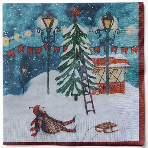 Servetter, 3-lags, Blå/Vit, Snölandskap