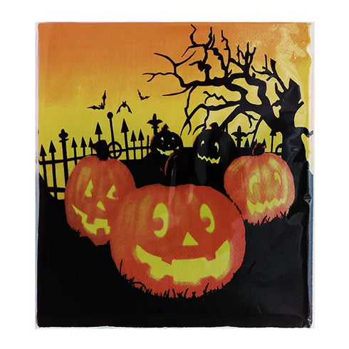 Servetter, 3-lags, Svart/Orange, Kyrkogård, Halloween