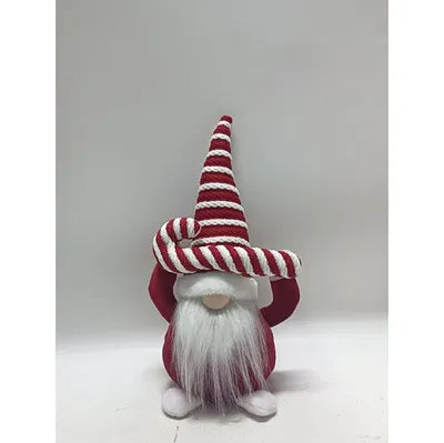 Tomte m. polkagris sittande, H 17cm, Röd