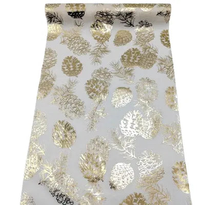 Bordslöpare med tryck, 300x28cm, Vit