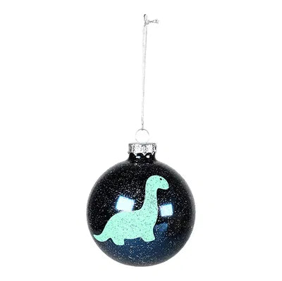 Julkula i glas, Dino Christmas, Dia8cm, Blå/Grön