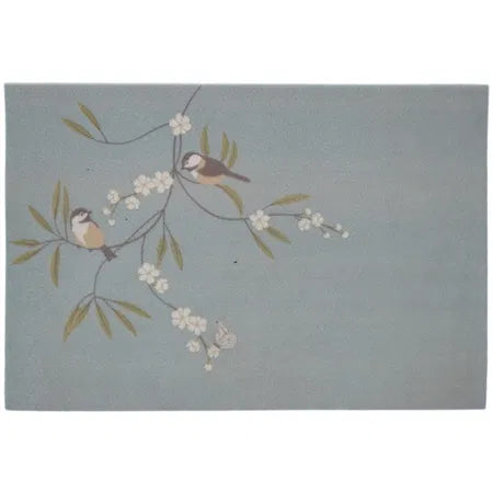 Blommig blomning, dörrmatta, fåglar