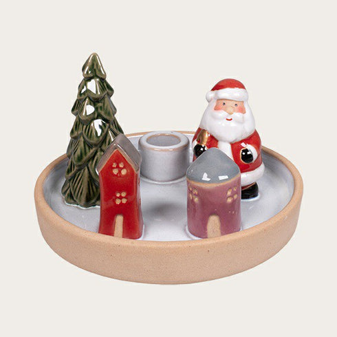 Ljusstake, Winter City, H9,3cm, Stengods, Vit