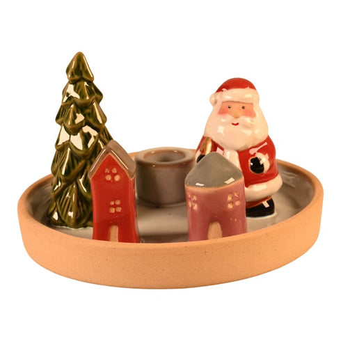 Ljusstake, Winter City, H9,3cm, Stengods, Vit