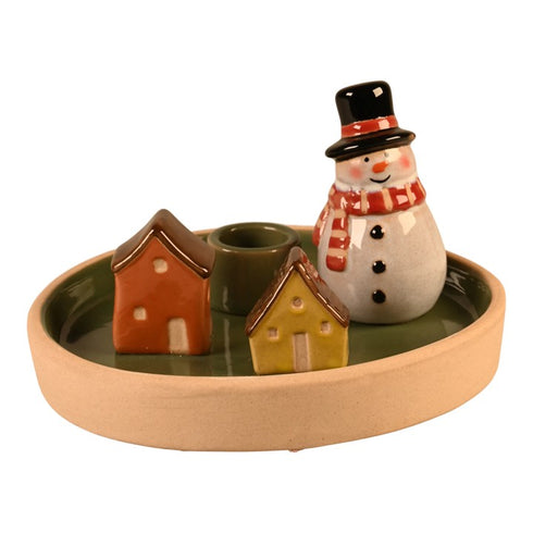 Ljusstake, Winter City, H8,5cm, Stengods, Grå