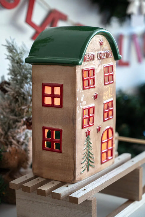 Keramikhus, Christmas Joy, Brunt, H 21cm